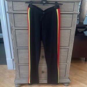 Madeline Thompson cashmere black Joggers with Red, Yellow, and Green Stripes. M